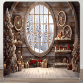 Aperturee - Aperturee Wooden House Scenery Christmas Pillow Case Backdrop